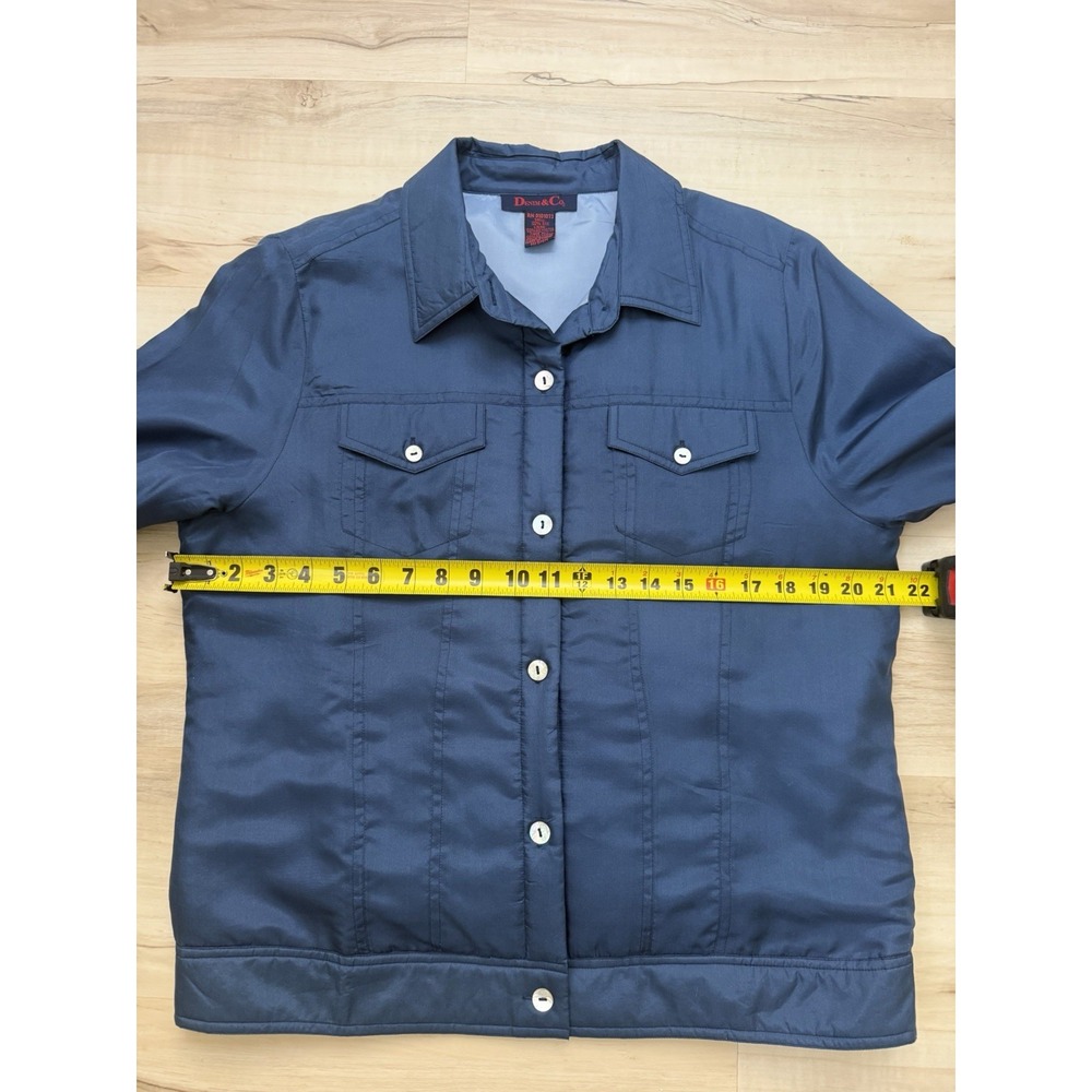 Denim & Co Jacket Blue Silk Classic Button-Front Collared Short Capsule M - Picture 4 of 6